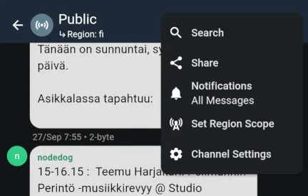 Kanavan asetusvalikko