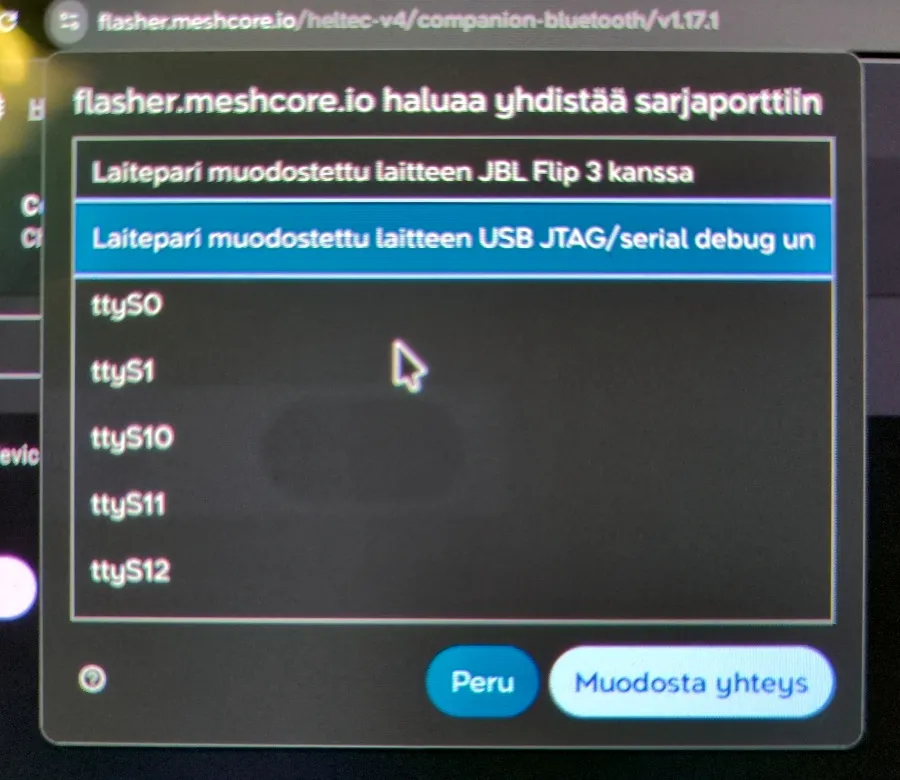 Selaimen WebSerial-laitteen valintaikkuna