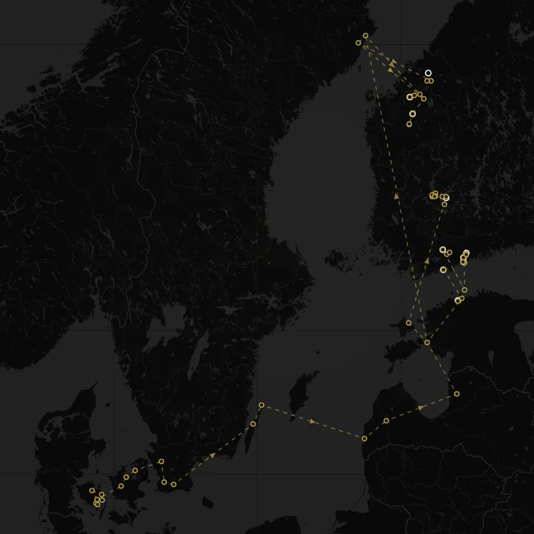 Yhden paketin matka kartalla hyvissä etenemisolosuhteissa